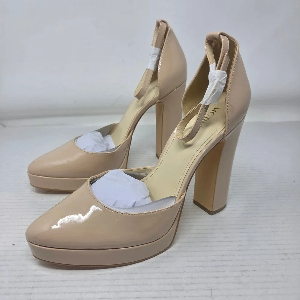 Motimoden Platform Pumps Women 11 Beige Patent Pointed Toe Ankle Strap MOT NWOT